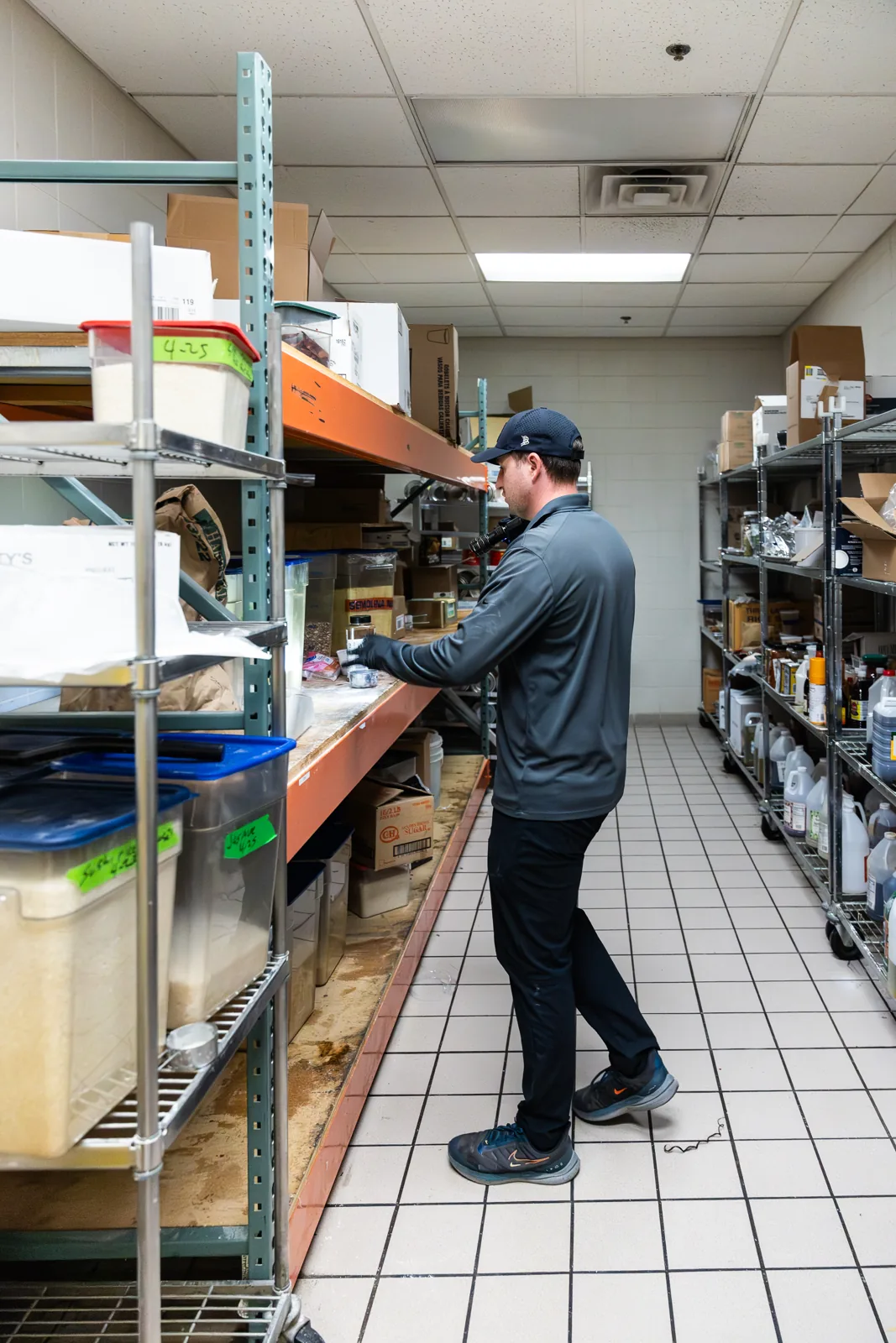 Pest management in the food storage area of a senior living facility